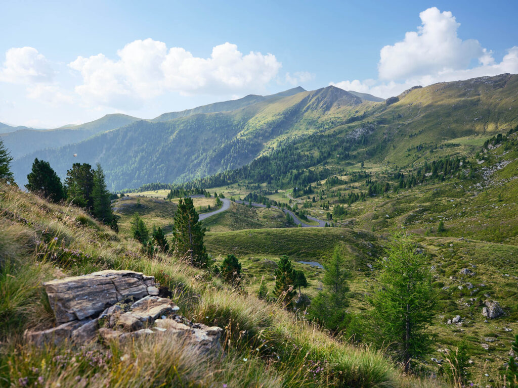 Sommerliche Berglandschaft entlang der Nockalmstraße in den Kärntner Nockbergen – professionelle Landschaftsfotografie von Atelier Schulte, Fotograf Florian Schulte, österreichweit und über die Grenzen hinaus.
