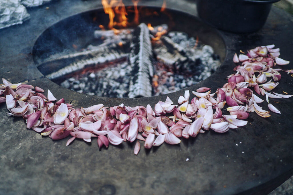 Servicemitarbeiterin trägt angerichtete Teller bei Essen vor Ort am Wagram in Niederösterreich. Kulinarische Reportagefotografie mit Bewegung und Atmosphäre, Atelier Schulte.